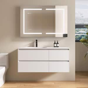 47 in. W x 18 in. D x 21 in . H Wall Mounted Floating Bath PVC Vanity Cabinet in Matte White with White Basin and Sink