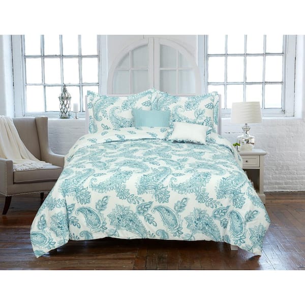 GINGHAM&nbsp;&&nbsp;THREAD Aruba 5-Piece Blue Paisley Ultra Soft Microfiber King Comforter Set