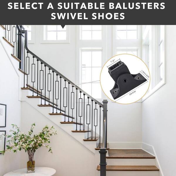 50 Pack Baluster Swivel Shoes - Satin Black Aluminum Shoes For 1/2 Inch Square Stair Spindles Staircase Basket 50 Pack Baluster Swivel Shoes - Satin Black Aluminum Shoes For 1/2 Inch Square Stair Spindles Staircase Basket