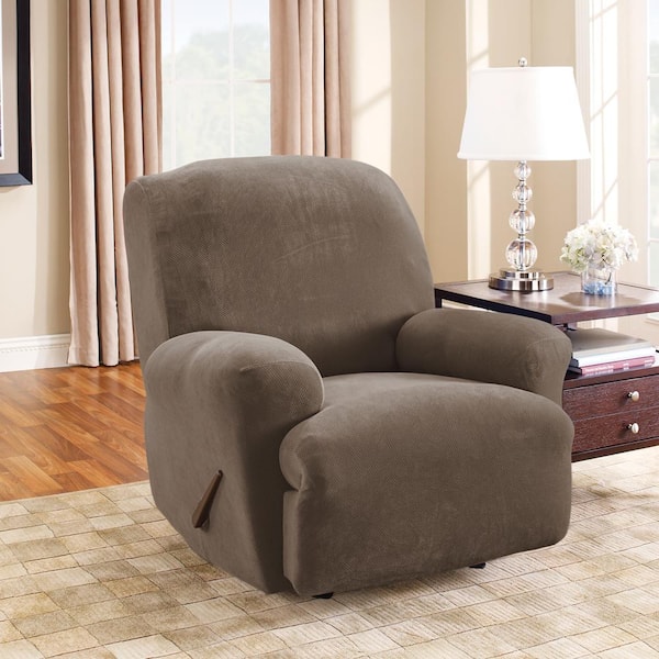 Sure-Fit Stretch Pique Taupe Recliner Slipcover