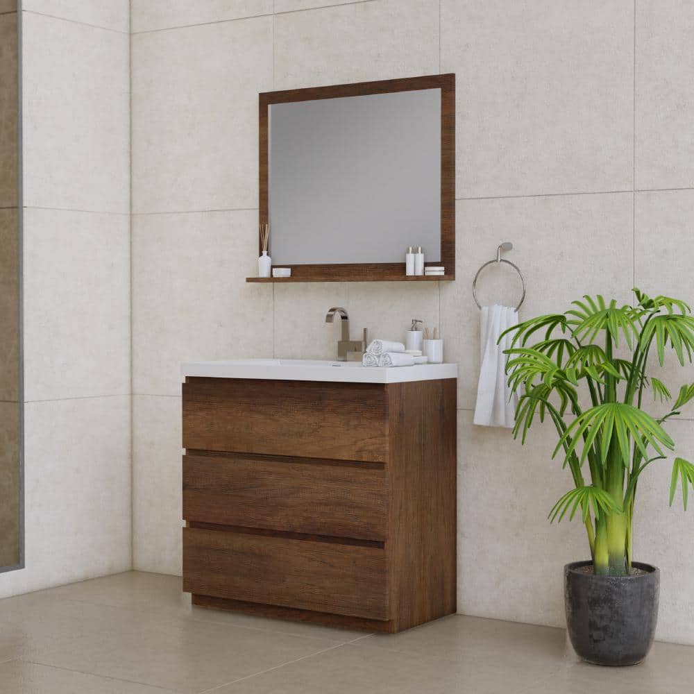 Alya 36" Rosewood Brown MDF Freestanding Bathroom Vanity