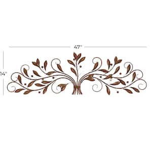 14 in. x 47 in. Red Patina Metal Leaves Wall Decor
