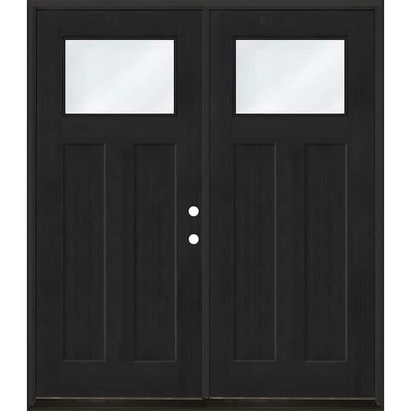 Regency 72 in. x 80 in. 1/4 TopL Clear Glass LHIS Onyx Fir Fiberglass Double Prehung Front Door with 6-9/16 Jamb