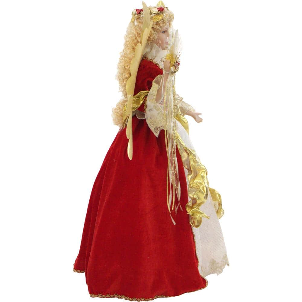 32-Inch Golden Winged Porcelain Christmas Angel Figurine with LED Lights and Music
