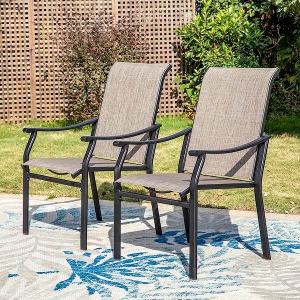 PHI VILLA Black Ergonomic Textilene Metal Outdoor Dining