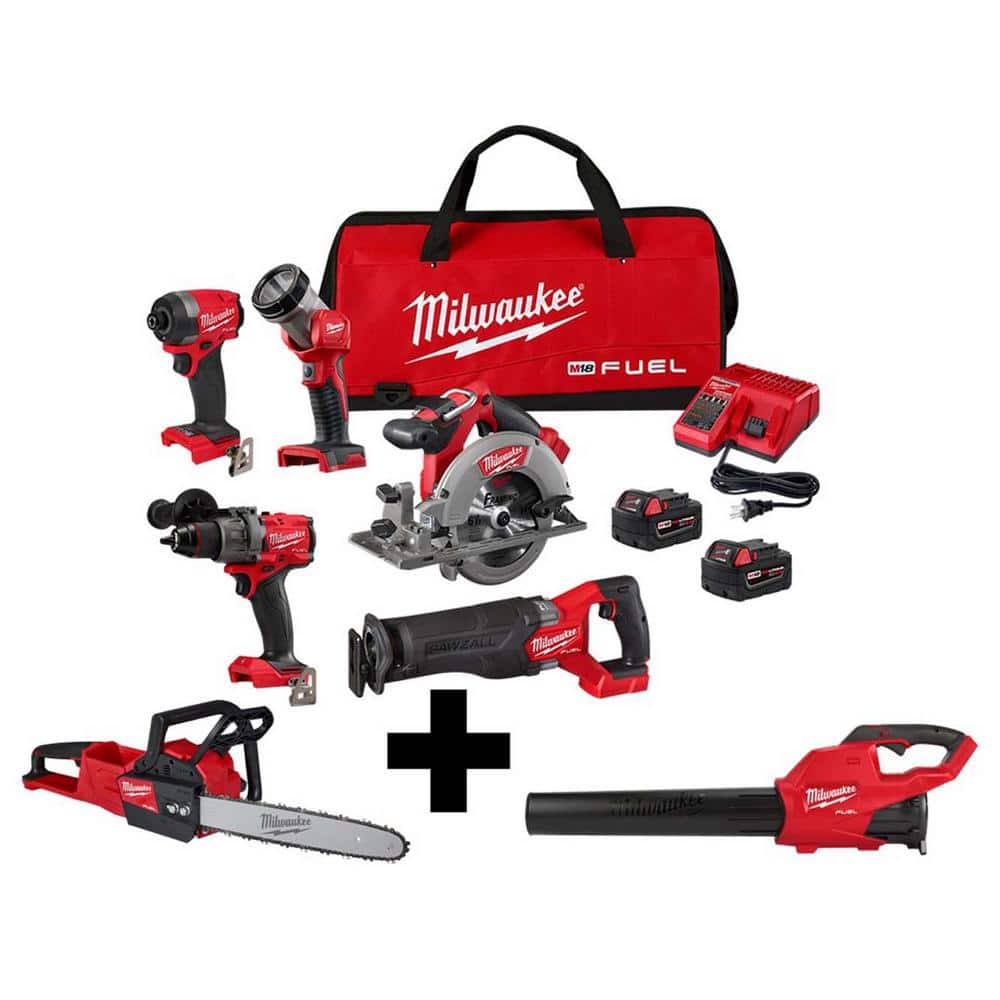 Milwaukee M18 FUEL 18-Volt Lithium-Ion Brushless Cordless Combo Kit (5-Tool) with Brushless Cordless Chainsaw and Blower