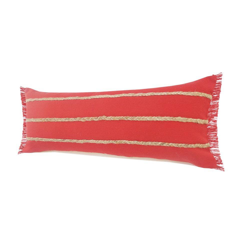 Americana Nautical Red & Tan Jute Braided Lumbar Pillow, 14" x 36"