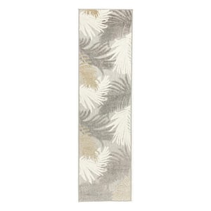 Gray 2 ft. x 7 ft. Contemporary Tropical Large Floral Indoor/Outdoor Runner Rug