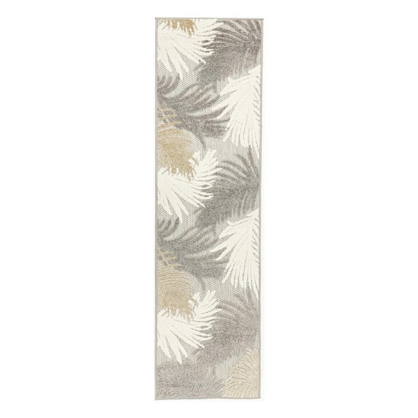 World Rug Gallery Gray 2 ft. x 7 ft. Contemporary Tropical Large Floral Indoor/Outdoor Runner Rug