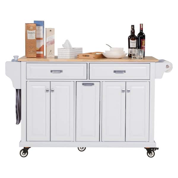 White Wood 18.13 in. Kitchen Island with Drawers, Storage Cabinet and  5 Wheels for Dinning Room