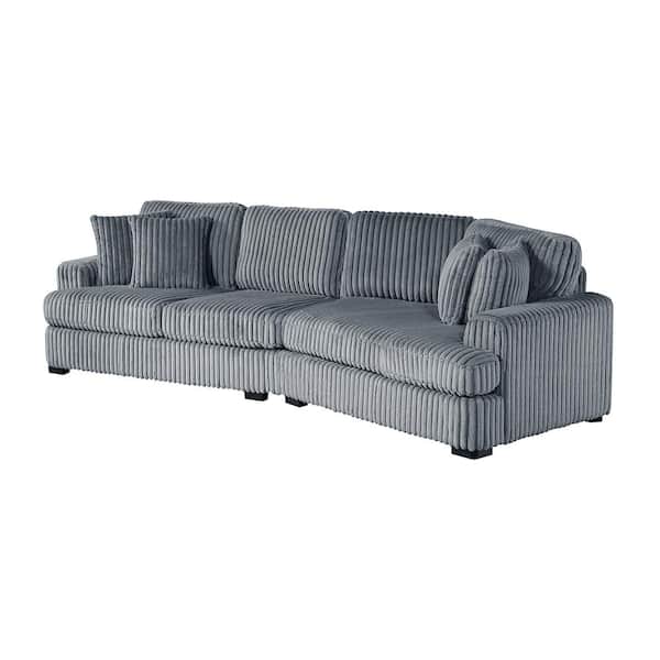 Lazzara Lyndon 116.5 in. Straight Arm 2-Piece Corduroy Sectional Sofa in. Gray with Right Cuddler