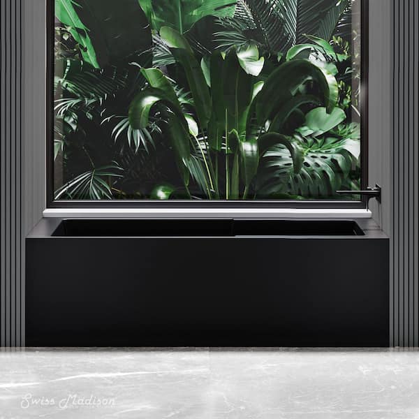 Voltaire 60 x 32 in. Skirted Right Drain Soaking Apron Bathtub in Matte Black with Integrated Overflow Armrest and Drain