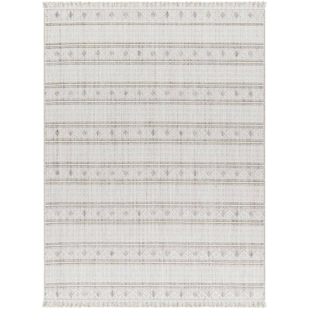 New Delhi Textured Stripe Gray Synthetic 7'9" x 10' Area Rug