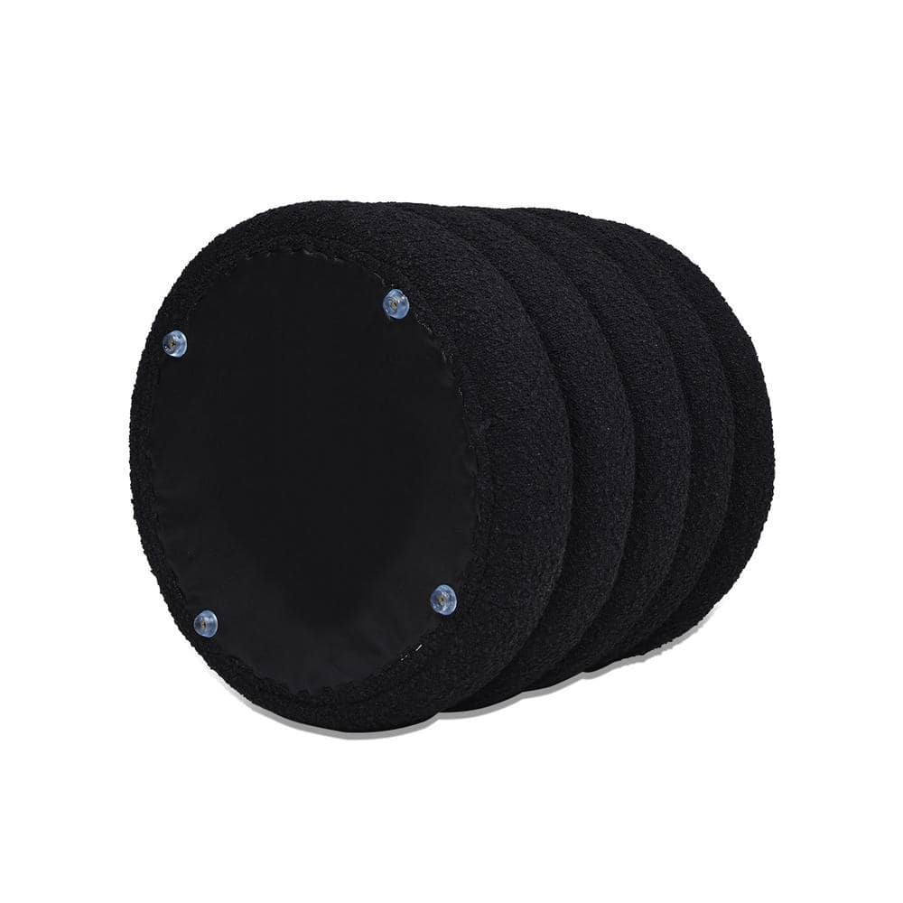 Ebony Black Boucle Round Storage Ottoman with Gathered Embellishment