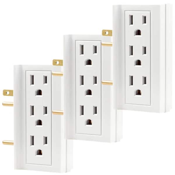 6-Outlet Grounded Side-Access Tap, White (3-Pack)