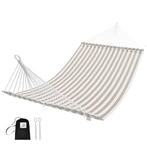 11 ft. Double Wide 2-Person Textilene Hammock Bed with Iron Spreader Bars and Pillow, Beige Stripes