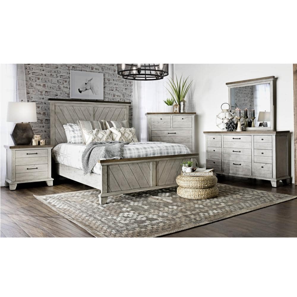 Rustic Ivory and Honey 9-Drawer Dresser with Mirror