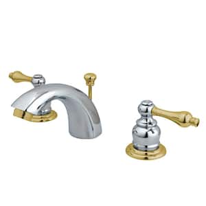 Victorian Mini-Widespread 4 in. Centerset 2-Handle Bathroom Faucet with Plastic Pop-Up in Polished Chrome/Polished Brass
