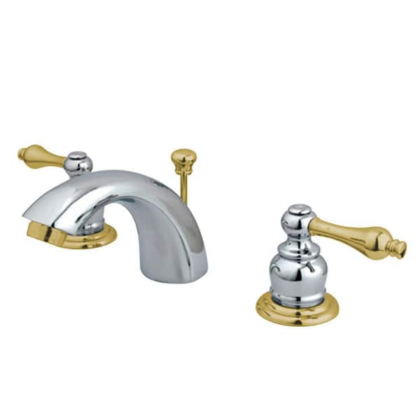 Kingston Brass Victorian Mini-Widespread 4 in. Centerset 2-Handle Bathroom Faucet with Plastic Pop-Up in Polished Chrome/Polished Brass