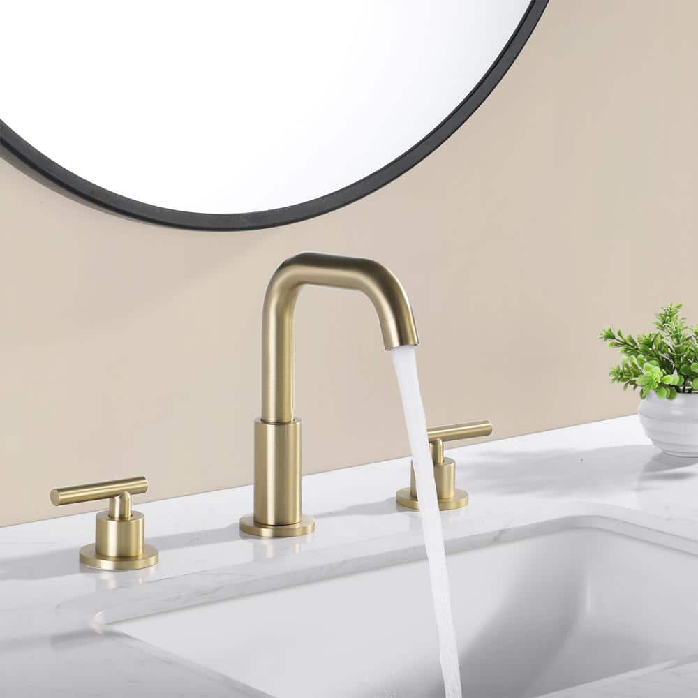 Brushed Gold Solid Brass Widespread Bathroom Faucet
