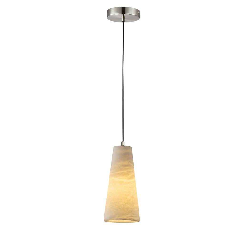 YUYI 1 Light Silver Pendant Light, Cone Natural Alabaster Shade Pendant