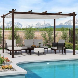 10 ft. x 13 ft. White Metal Outdoor Retractable Pergola with Shade Canopy Cover for Beach Deck Gazebo