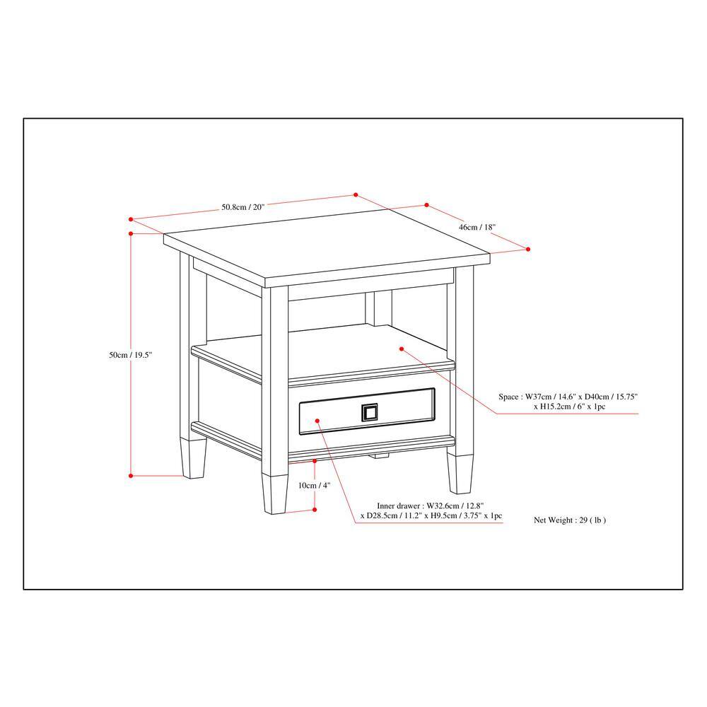 Fog Grey Solid Wood End Table with Storage Drawer