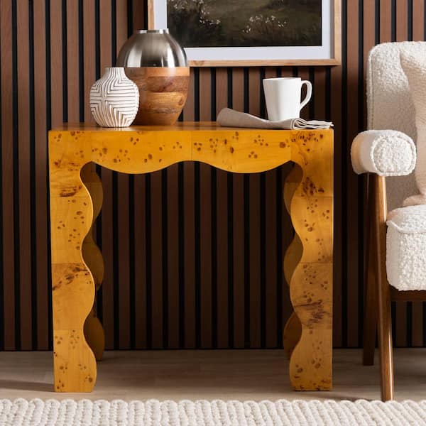 Huxley 26 in. Light Mappa Rectangle Real Burl Wood End Table