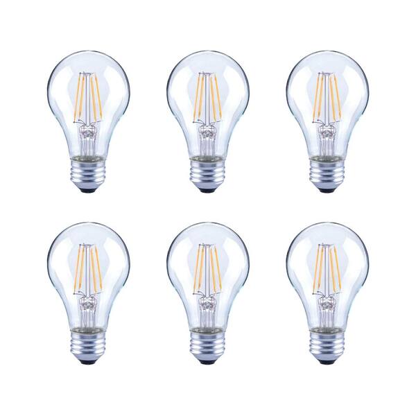 Unbranded 60-Watt Equivalent A19 Clear Glass Vintage Decorative Edison Filament Dimmable LED Light Bulb Daylight (6-Pack)