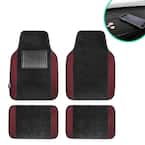 4-Piece Burgundy Universal Carpet Floor Mat Liners with Colored Trim - Full Set