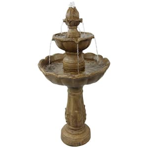 38 in. 2-Tier Blooming Flower Outdoor Water Fountain