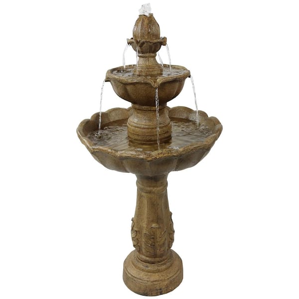 Sunnydaze 38 in. 2-Tier Blooming Flower Outdoor Water Fountain