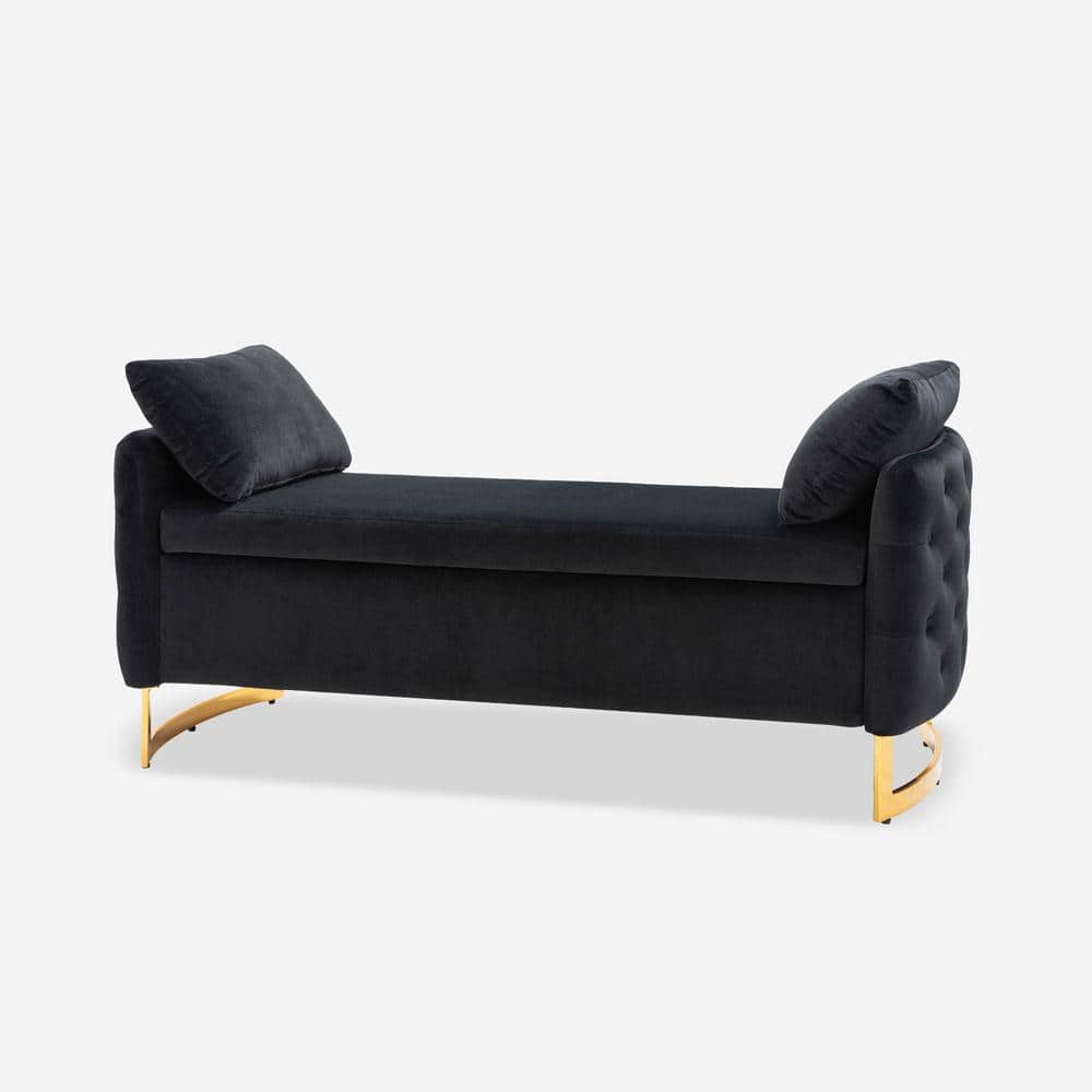 JAYDEN CREATION Andrin Black 58.5 in. Upholstered Flip Top Storage Bench  With Metal Legs BEM0843-BLK - The Home Depot