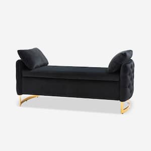 Andrin Black 58.5 in. Upholstered Flip Top Storage Bench With Metal Legs