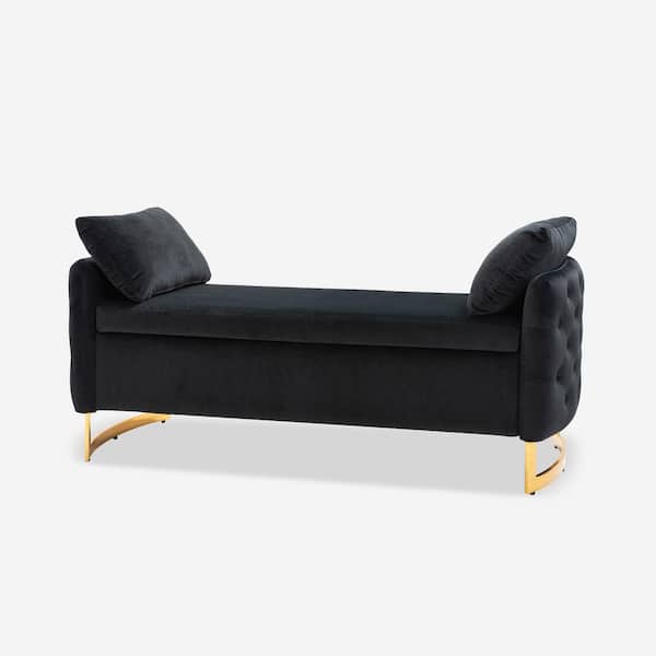 JAYDEN CREATION Andrin Black 58.5 in. Upholstered Flip Top Storage Bench With Metal Legs
