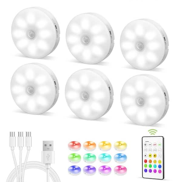 Dimmable Magnetic LED Motion Sensor Under Cabinet Lights with Remote, 3 Color Temps and 12 RGB for Kitchen (6-Pack)