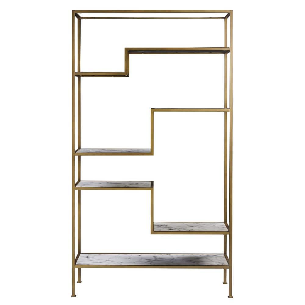 Marmo Faux Marble and Gold 5-Tier Geometric Bookcase