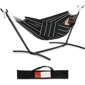 9 ft. 2-Person Heavy Duty Double Hammock with Steel Stand, 450 lbs. Capacity and Carrying Bag in Black Strips