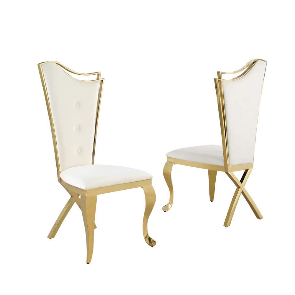 Best Master Furniture Crownie Cream/Gold Velvet Dining Chairs (Set of 2