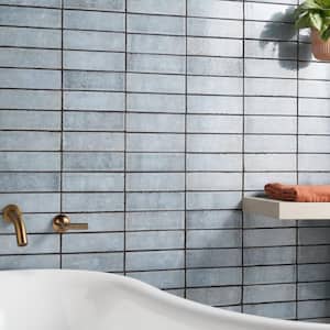 Vibe Arctic Blue 2.36 in. x 7.87 in. Glossy Lava Stone Cement Subway Wall Tile (3.88 sq. ft./Case)
