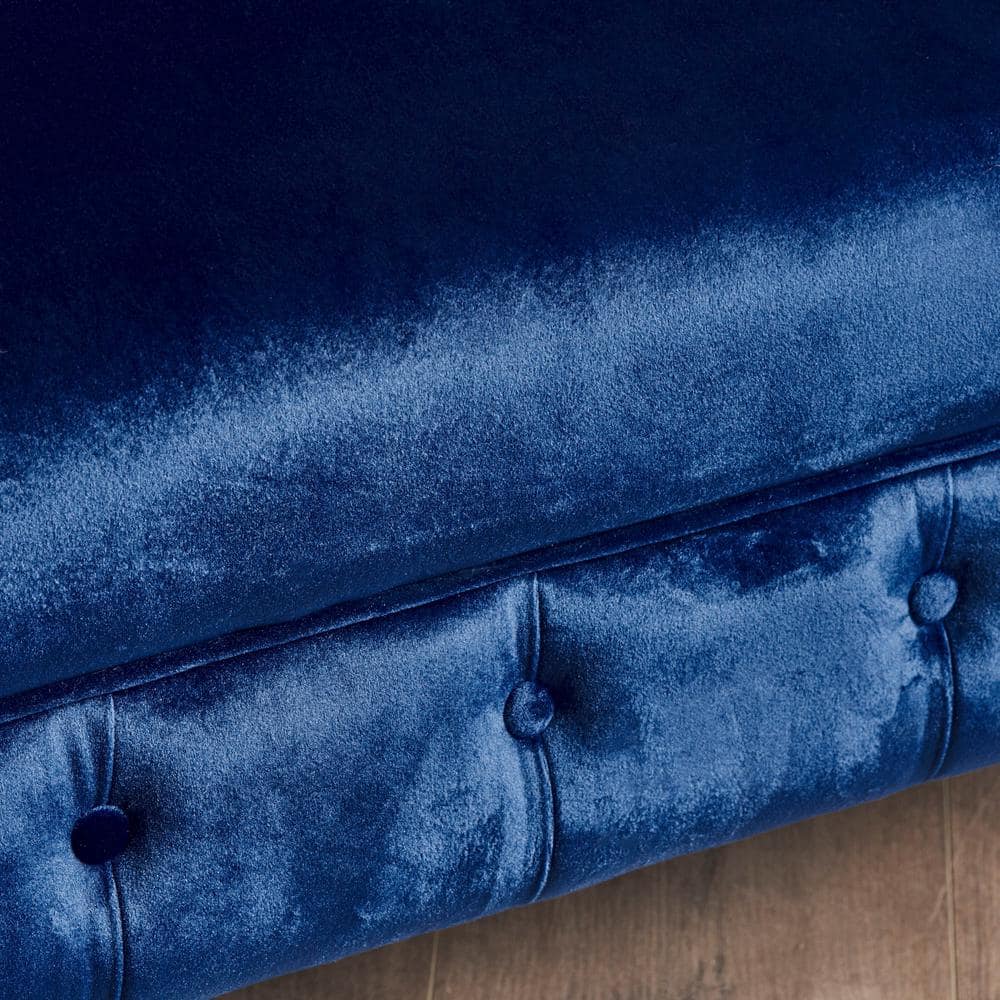 Elegant Navy Blue Velvet Chesterfield Loveseat with Nailhead Accents