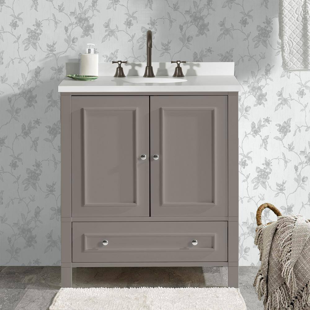 Gray 30-Inch Freestanding Bathroom Vanity with Soft-Close Doors