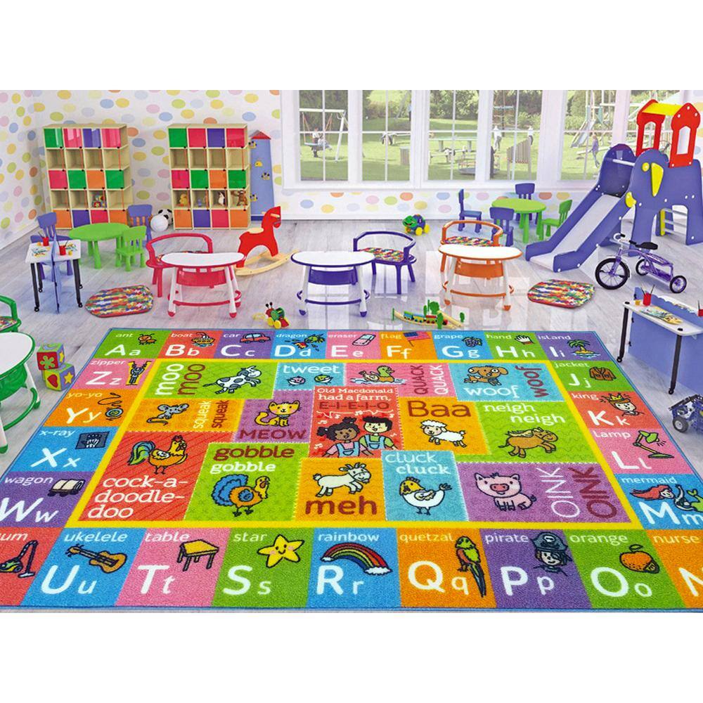 Colorful ABC Alphabet Educational Kids Rug with Farm Animals