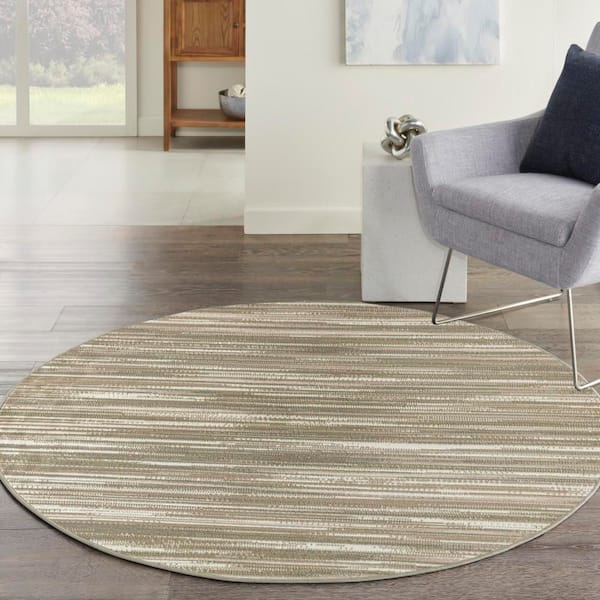 Jubilant Green Ivory 5 ft. x 5 ft. Stripes Contemporary Round Area Rug