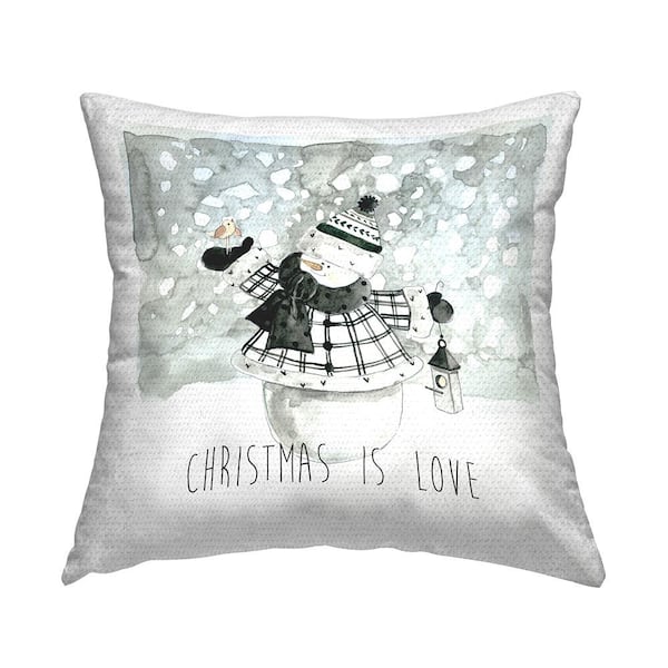 Christmas is Love Snowman Grey Square Outdoor Throw Pillow