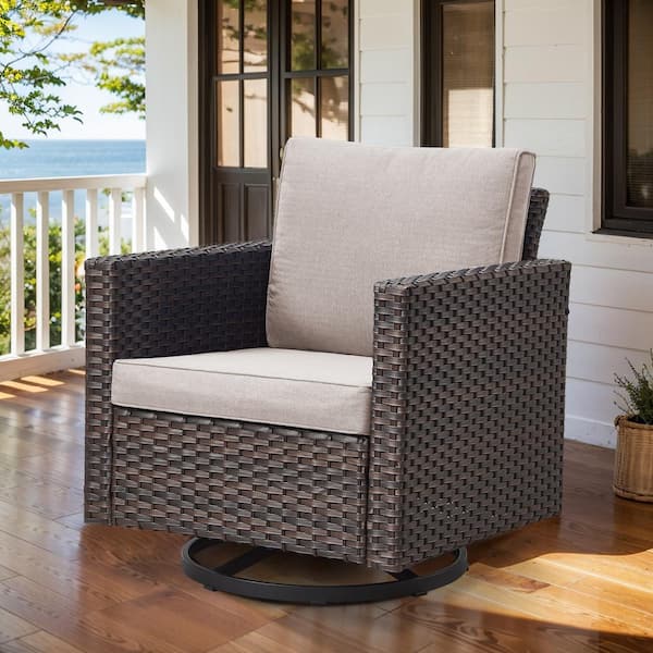 Gymojoy Valenta 1-Person Brown Wicker Outdoor Glider with Beige ...