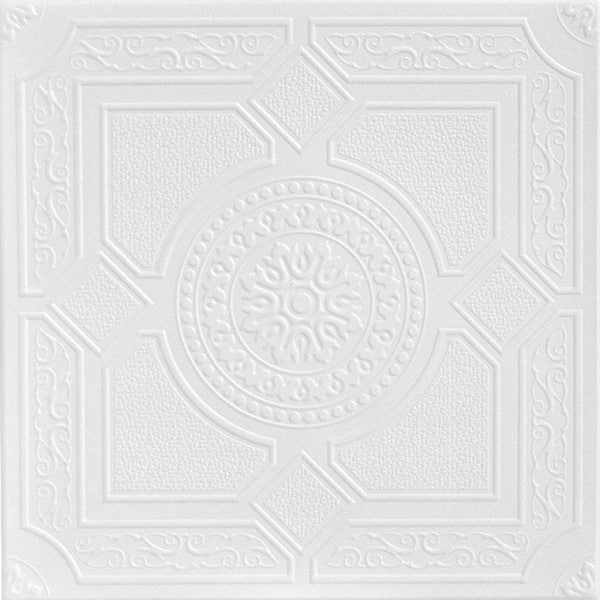 A La Maison Ceilings Kensington Garden 1.6 ft. x 1.6 ft. Glue Up Foam Ceiling Tile in Plain White (21.6 sq. ft./case)