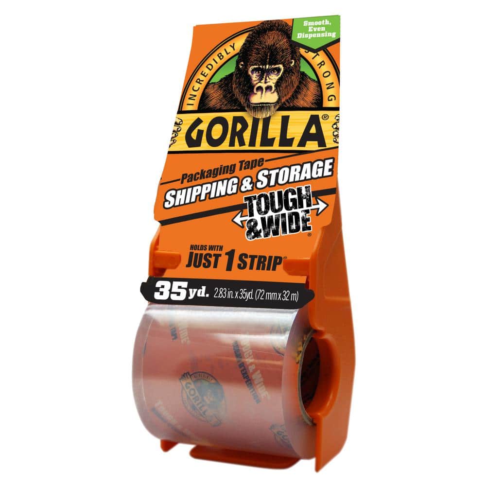 Shipping and Storage 1.88 x 25 yd Gorilla Heavy Duty Packing Tape with Dispenser for Moving Clear, 2 Pack of 1 