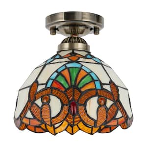 7.87 in. 1-Light Mosaic Vintage Semi-Flush Mount Ceiling Light with Multicolored Glass Shade, No Bulbs Included