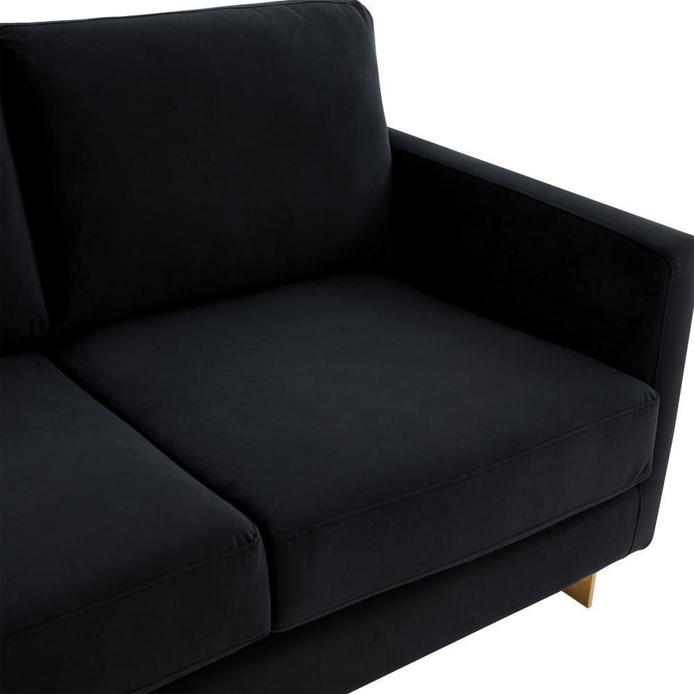 Midnight Black Velvet Loveseat with Gold Metal Frame